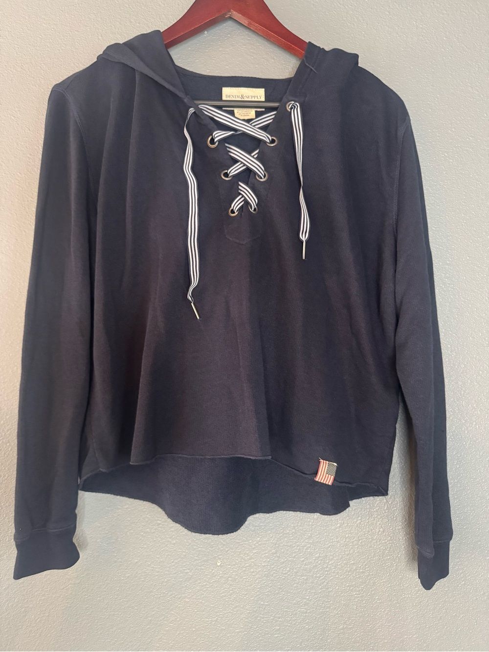 Denim & Supply Ralph Lauren Navy Lace-Up Hoodie Sweatshirt